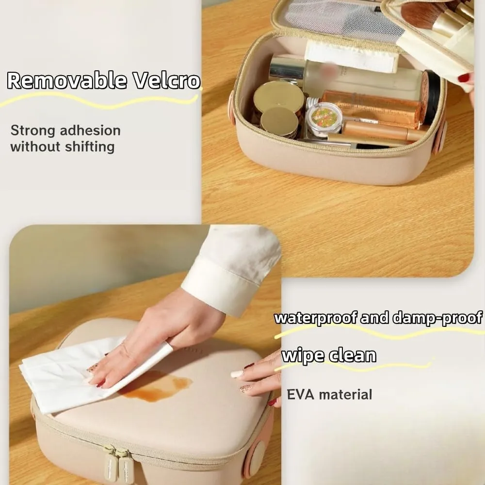 Travel Makeup Bag -EVA material, Large Capacity, Waterproof, Easy to Clean, Segregated, Perfect for Women, Girls - Essential Organizer for Makeup, Skincare, Charger & Eyeliner (Yellow, L size)