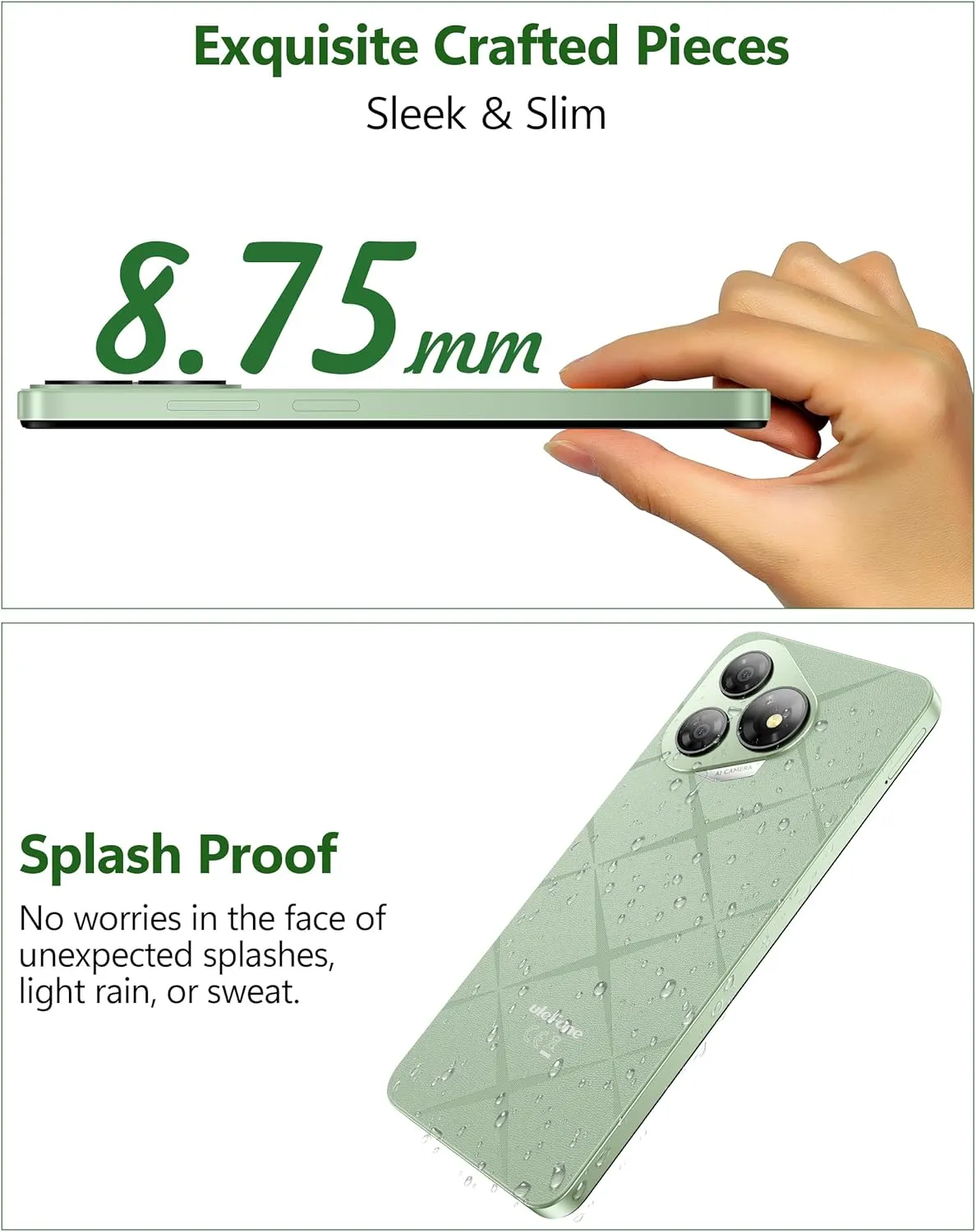 Ulefone Note 19 Phone Unlocked, 6.56 inch HD  Display, Android 14 Go, Octa-Core 6GB 32GB, 5000mAh Battery, 3-Card Slots, Dual 4G LTE, 8MP 5MP Camera, GPS/Face Recognition - Green