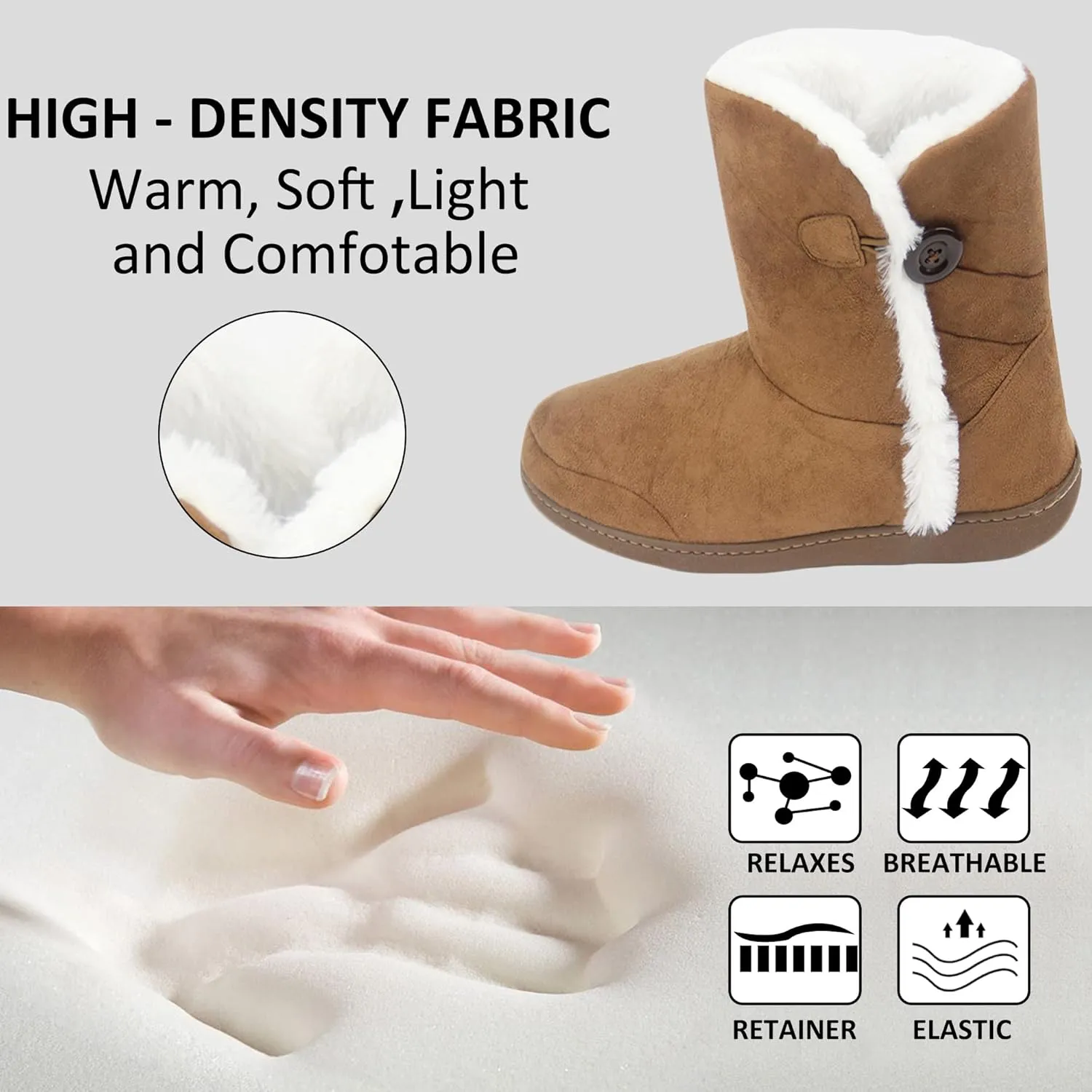 Unisex Warm Winter Memory Foam Button Slipper Boots for Women House Booties - Cozy Suede, Soft, Furry Footwear for Men