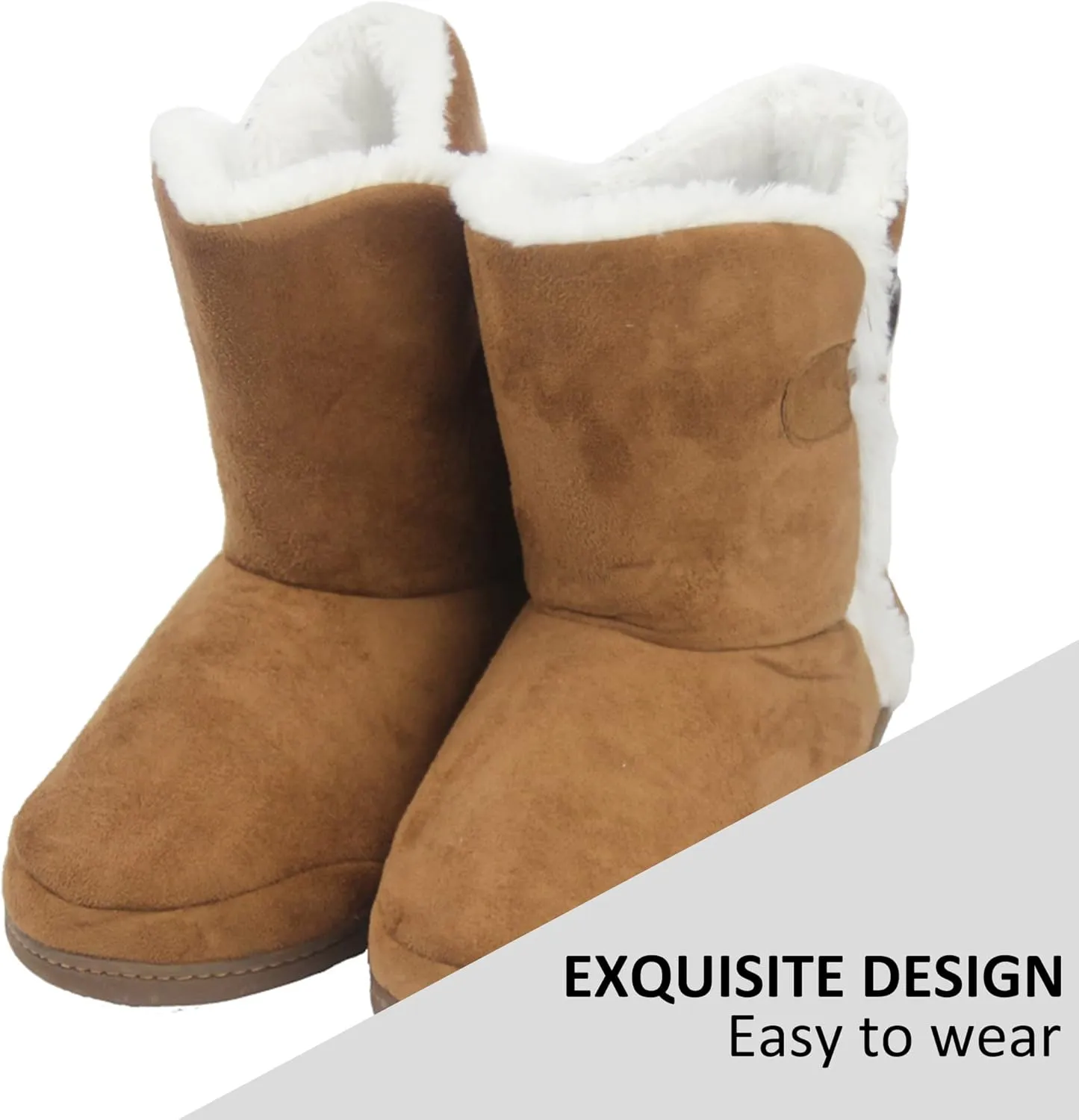 Unisex Warm Winter Memory Foam Button Slipper Boots for Women House Booties - Cozy Suede, Soft, Furry Footwear for Men