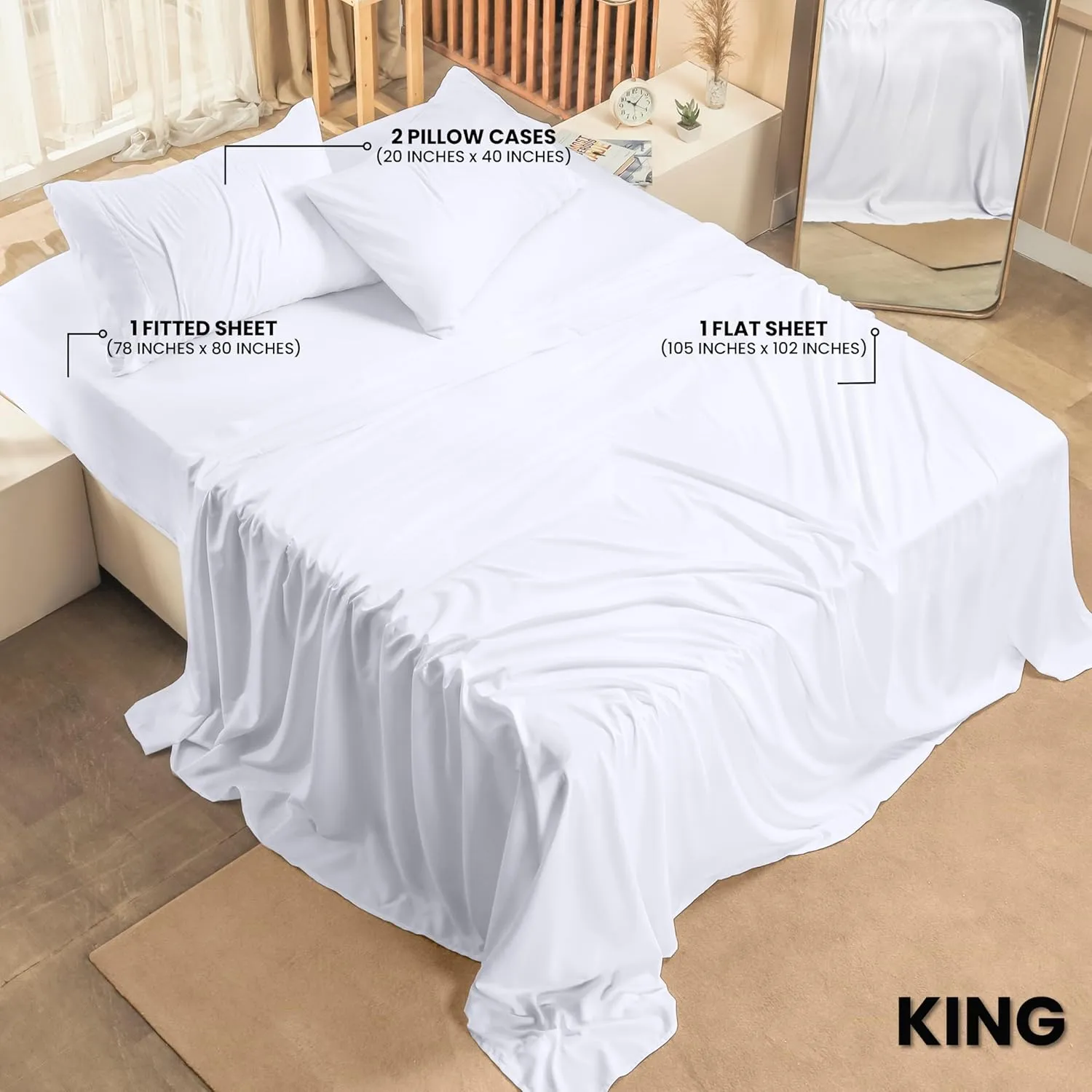 Utopia Bedding King Bed Sheets Set - 4 Piece Bedding - Brushed Microfiber - Shrinkage and Fade Resistant - Easy Care (King, White)
