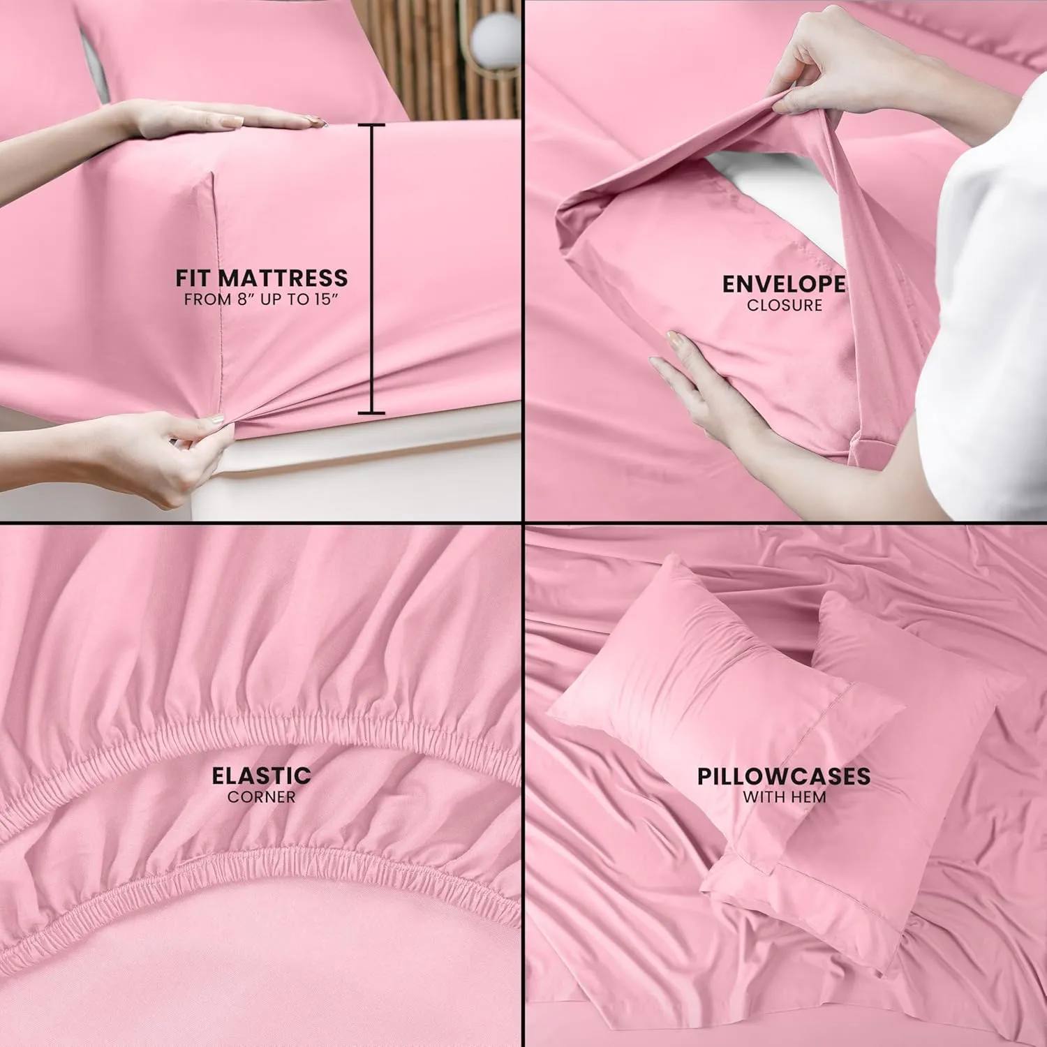 Utopia Bedding Queen Bed Sheets Set - 4 Piece Bedding - Brushed Microfiber - Shrinkage and Fade Resistant - Easy Care (Queen, Pink)