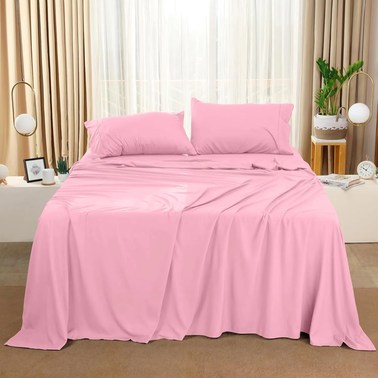Utopia Bedding Queen Bed Sheets Set - 4 Piece Bedding - Brushed Microfiber - Shrinkage and Fade Resistant - Easy Care (Queen, Pink)