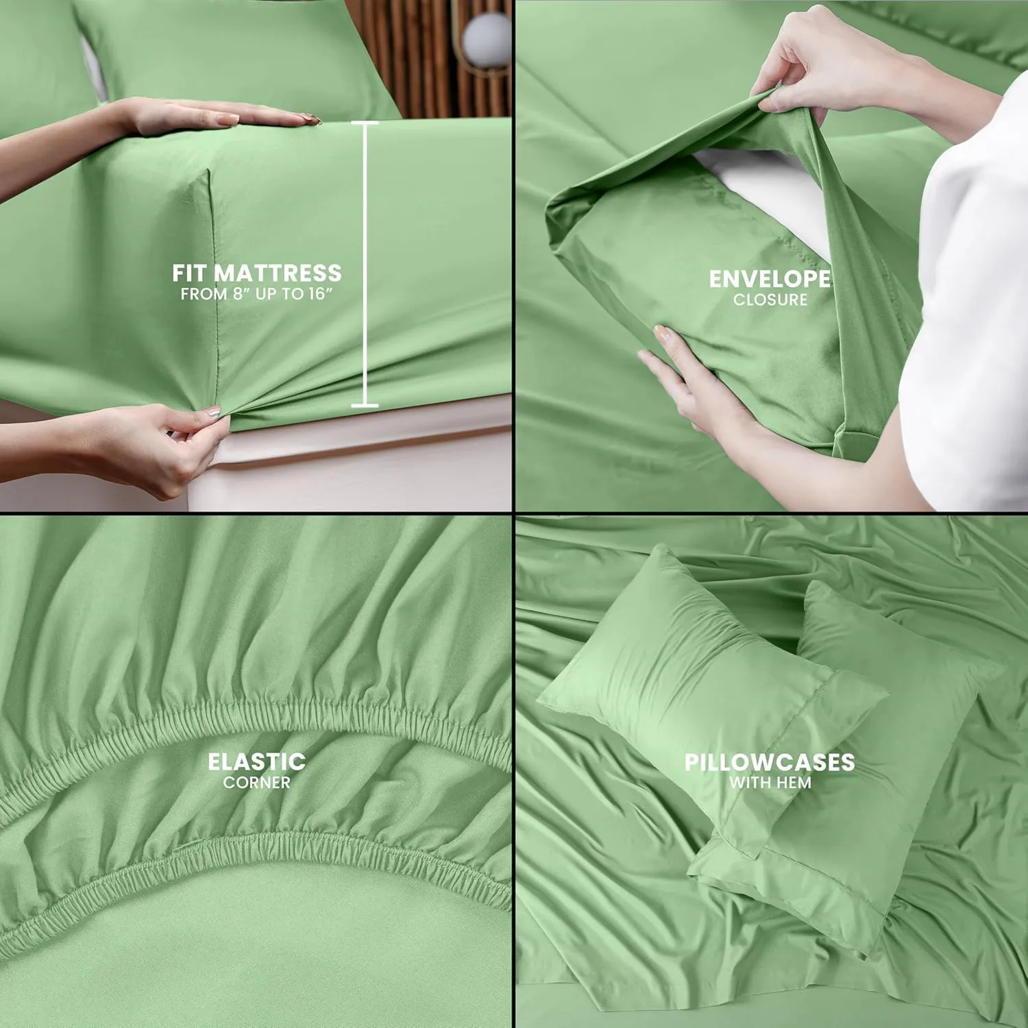 Utopia Bedding Queen Bed Sheets Set - 4 Piece Bedding - Brushed Microfiber - Shrinkage and Fade Resistant - Easy Care (Queen, Sage)