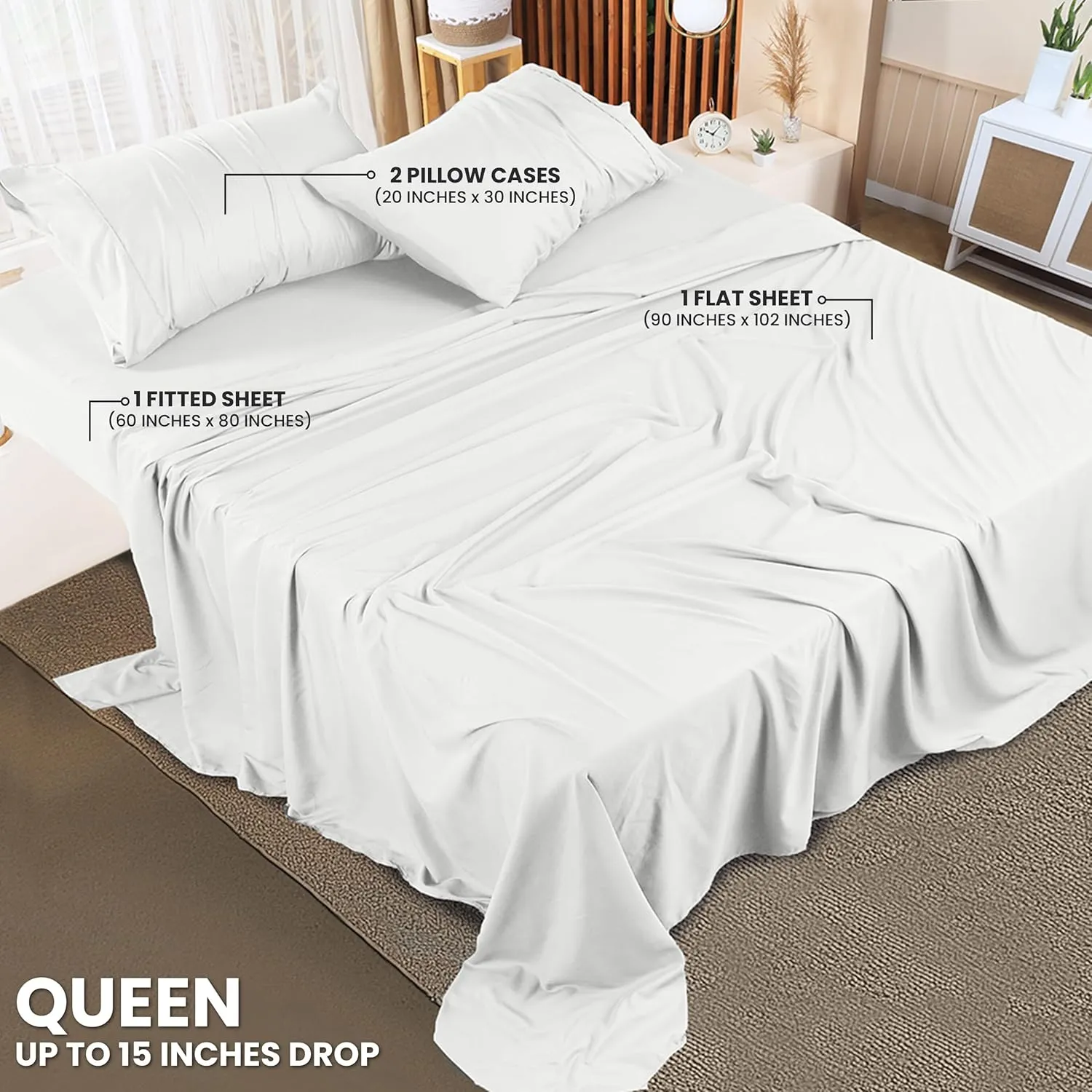 Utopia Bedding Queen Bed Sheets Set - 4 Piece Bedding - Brushed Microfiber - Shrinkage and Fade Resistant - Easy Care (Queen, White)
