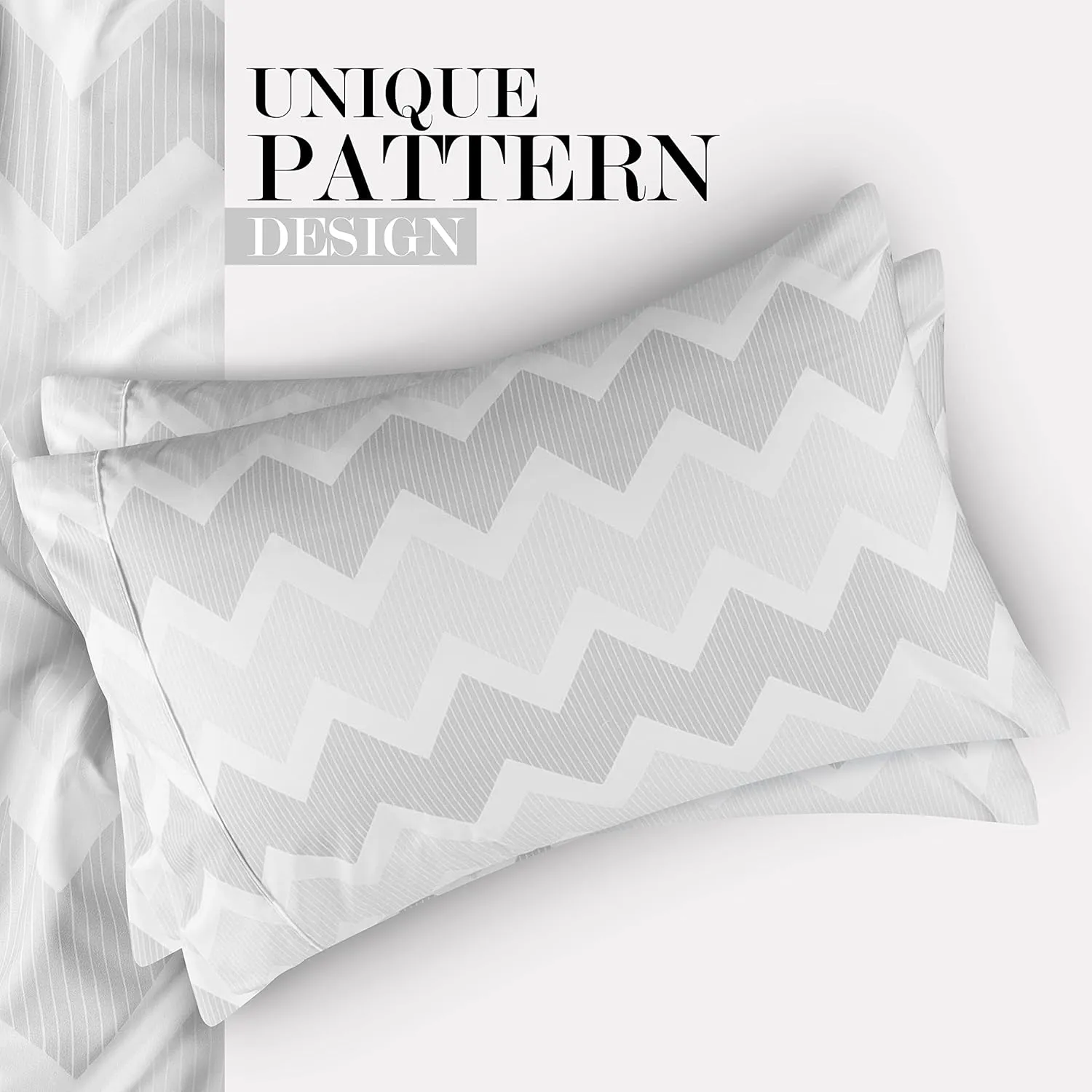 Utopia Bedding Queen Sheet Set, Soft Microfiber 4 Piece Bed Sheets with 15" Deep Pocket - Easy Care Brushed Microfiber (Chevron - Grey)
