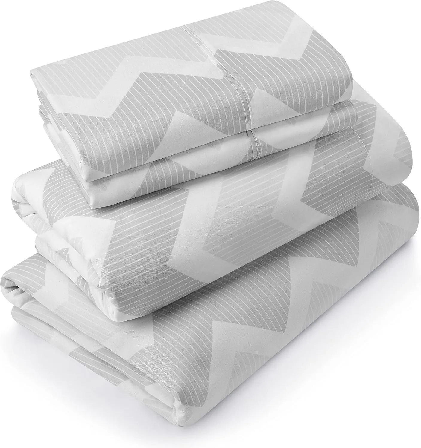 Utopia Bedding Queen Sheet Set, Soft Microfiber 4 Piece Bed Sheets with 15" Deep Pocket - Easy Care Brushed Microfiber (Chevron - Grey)