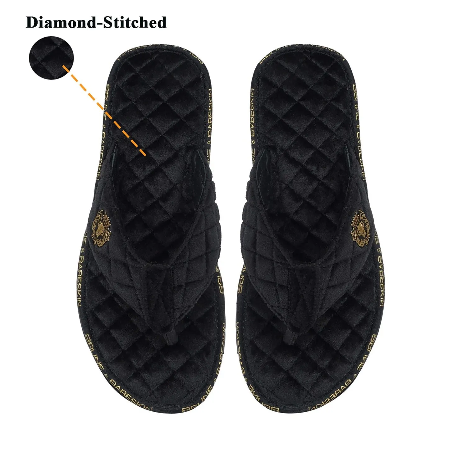 V-Shaped Quilted Slippers with Black Brand Lining Velvet