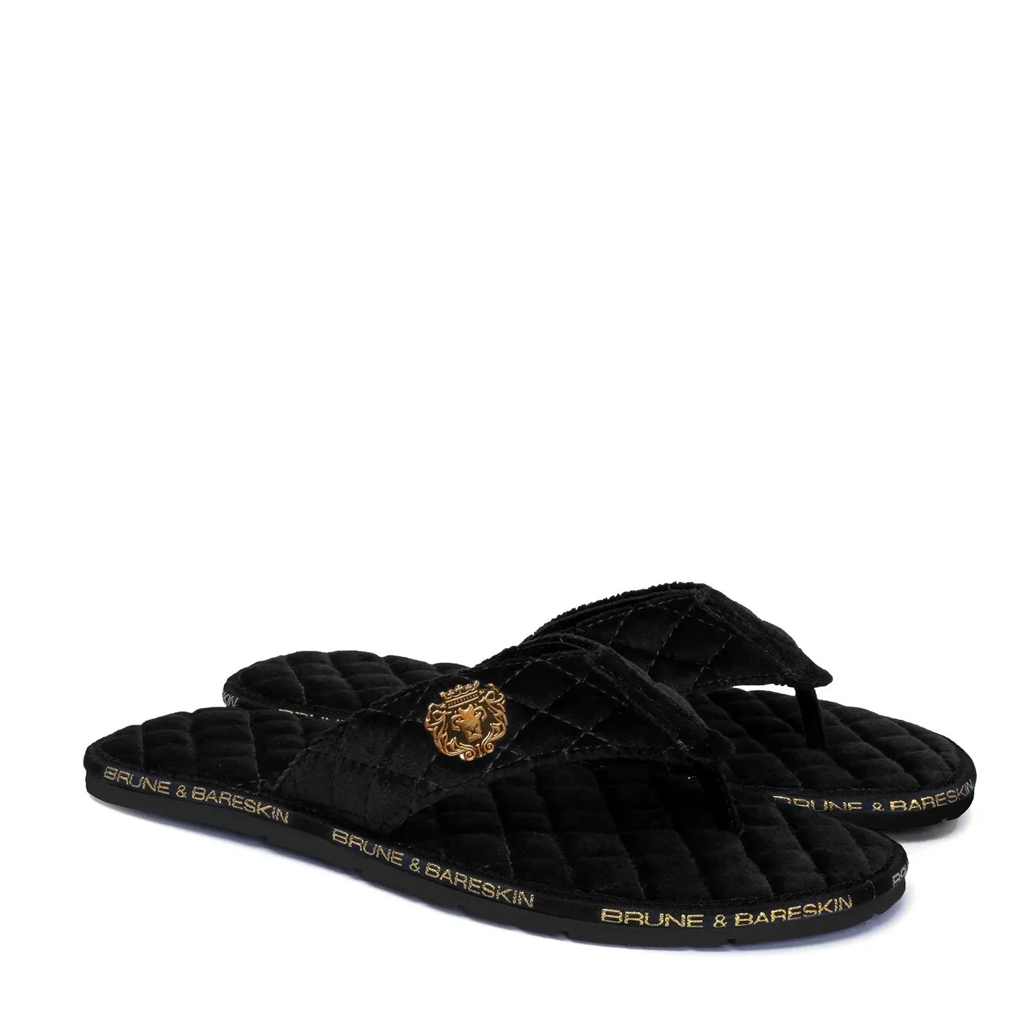 V-Shaped Quilted Slippers with Black Brand Lining Velvet