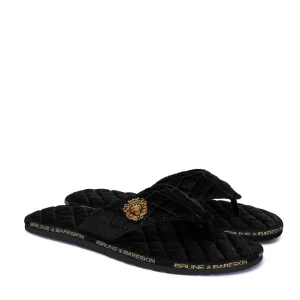 V-Shaped Quilted Slippers with Black Brand Lining Velvet