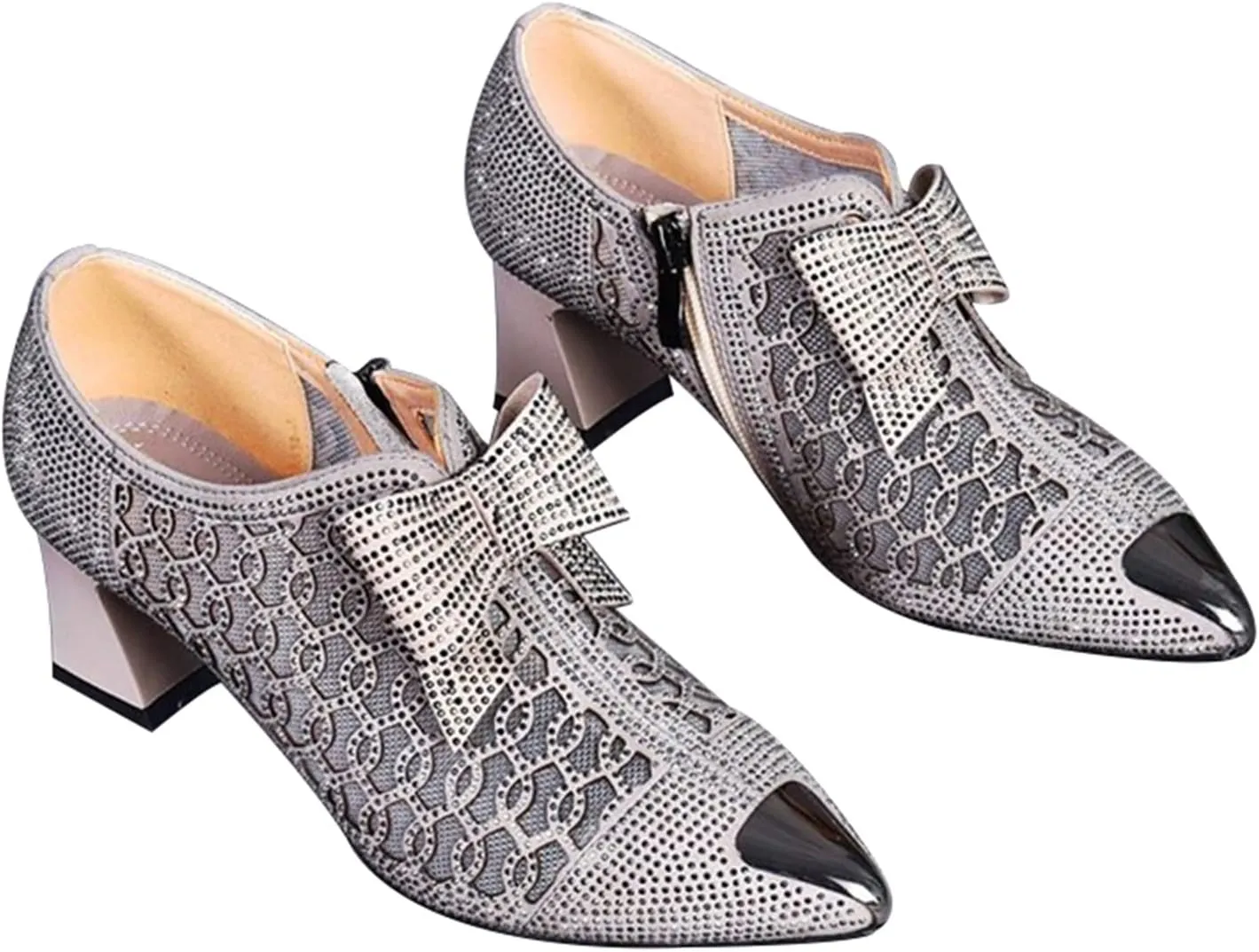 VALINK Women's Sandal, Rhinestone Hollow Chunky Heel Shoes Beautiful Comfortable Heeled Sandals for Party Wedding