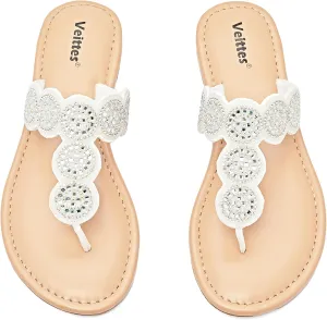 Veittes Women's Flat Slide Sandals - Comfort Casual Criss Cross Flat Summer Shoes.