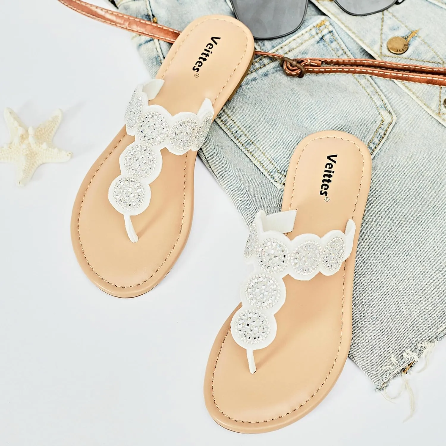 Veittes Women's Flat Slide Sandals - Comfort Casual Criss Cross Flat Summer Shoes.