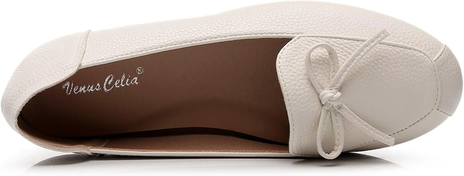 VenusCelia Women's Bowknot Wide Flat Shoe