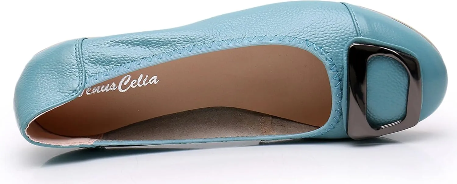 VenusCelia Women's Buckle Dance Flats Shoe