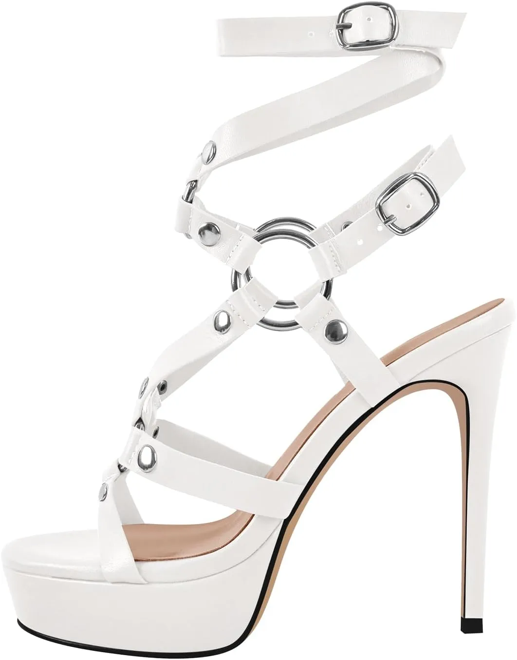 VERISSON Women's Grommets Stiletto Sandals Platform Open-back High Heels Cross Bands Open Toe Buckle-up Ankle Sandals Party Dressing