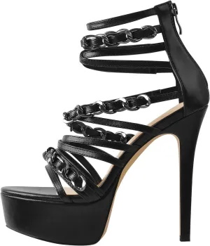 VERISSON Women's Stiletto High Heel Sandals Cross Bands Open Toe Platform Ankle Sandals Party Dress