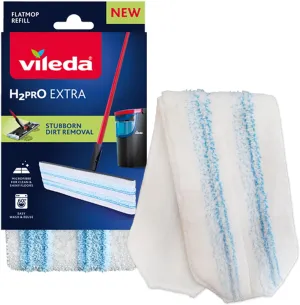Vileda H2PrO Flat Mop Refill - Microfibre Power - Stubborn Dirt Removal - Easy Attachment to Frame - Machine Washable - Durable mop pad for All Hard Floors