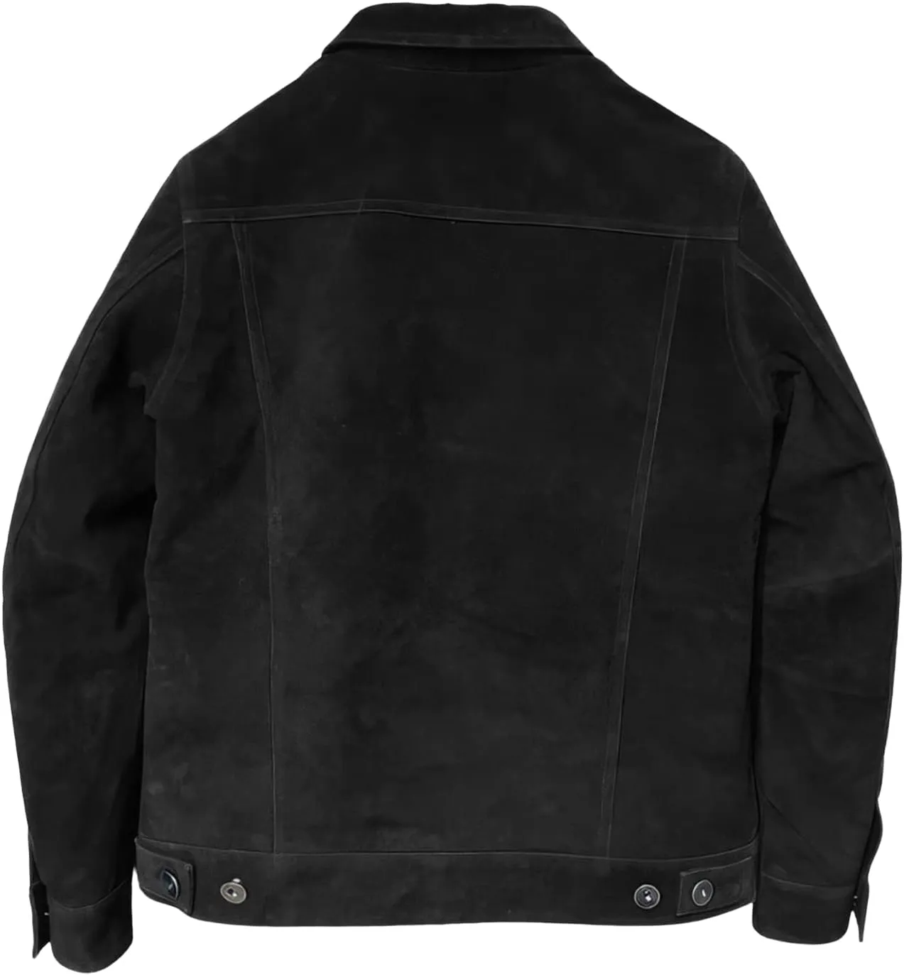 Vintage Third Generation Native American Cowboy Black Genuine Suede Leather Jacket with Classic Shirt Collar for Men