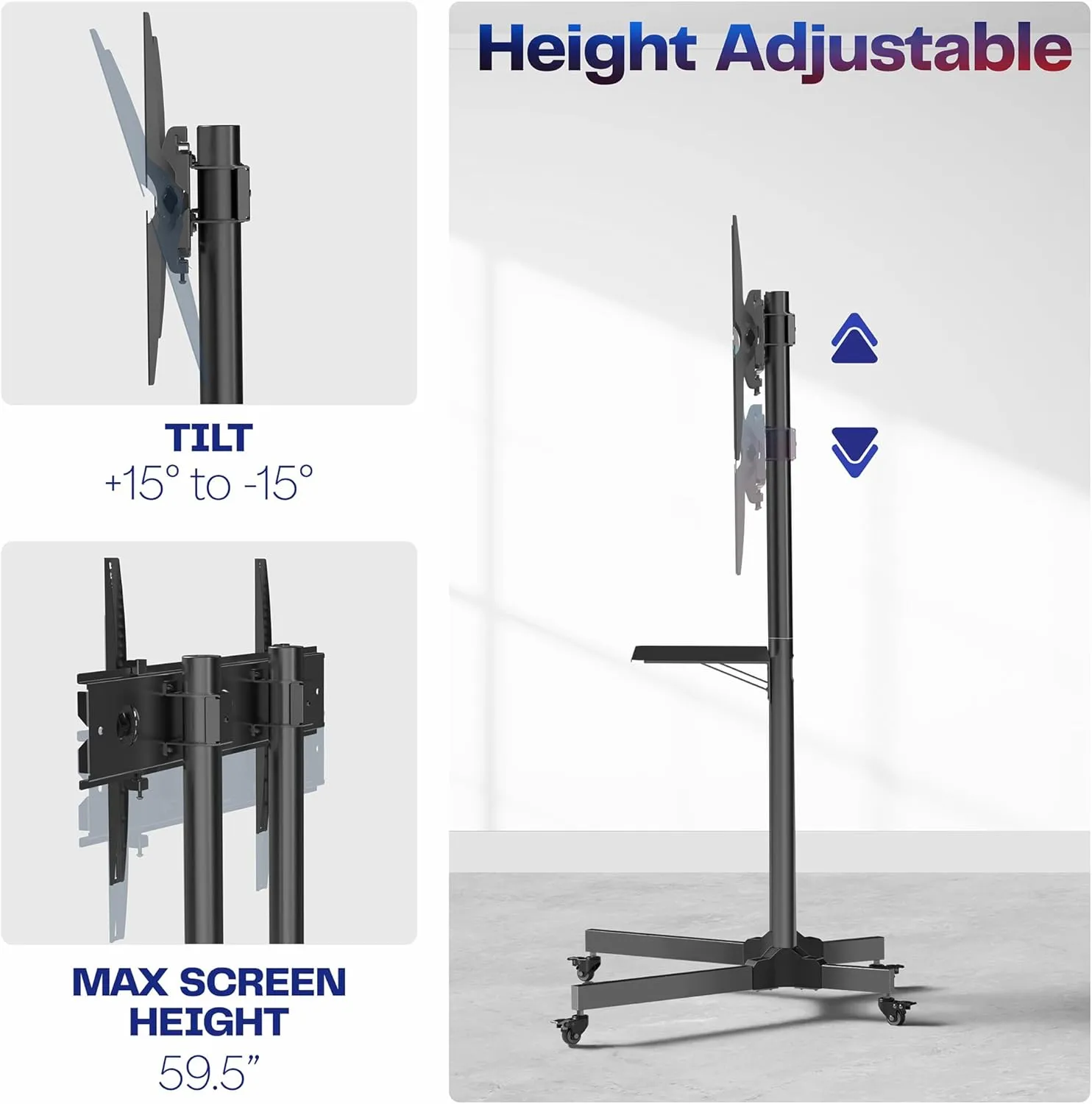 VIVO Mobile TV Cart for 32 to 83 inch Screens up to 110 lbs, LCD LED OLED 4K Smart Flat and Curved Panels, Rolling Stand with Laptop DVD Shelf, Locking Wheels, Max VESA 600x400, Black, STAND-TV03E