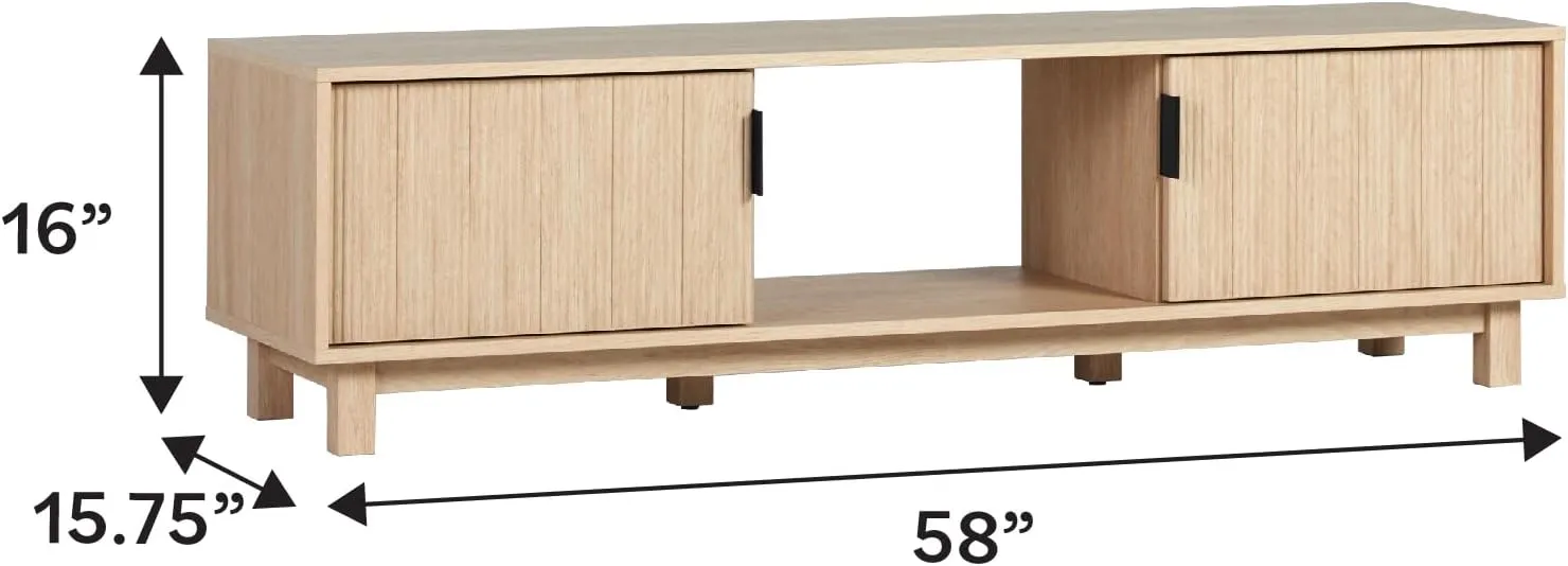 Walker Edison Walton Modern Fluted-Door Low TV Stand for TVs up to 65 Inches, 58 Inch, Coastal Oak