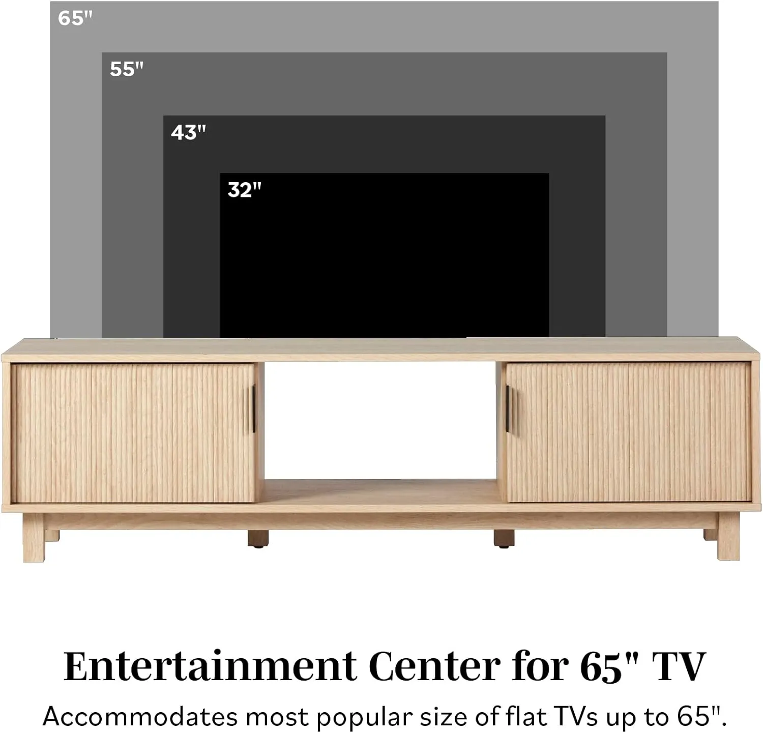Walker Edison Walton Modern Fluted-Door Low TV Stand for TVs up to 65 Inches, 58 Inch, Coastal Oak