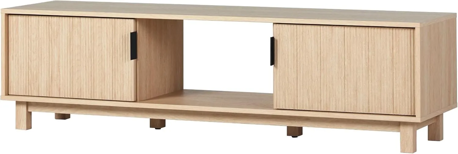 Walker Edison Walton Modern Fluted-Door Low TV Stand for TVs up to 65 Inches, 58 Inch, Coastal Oak