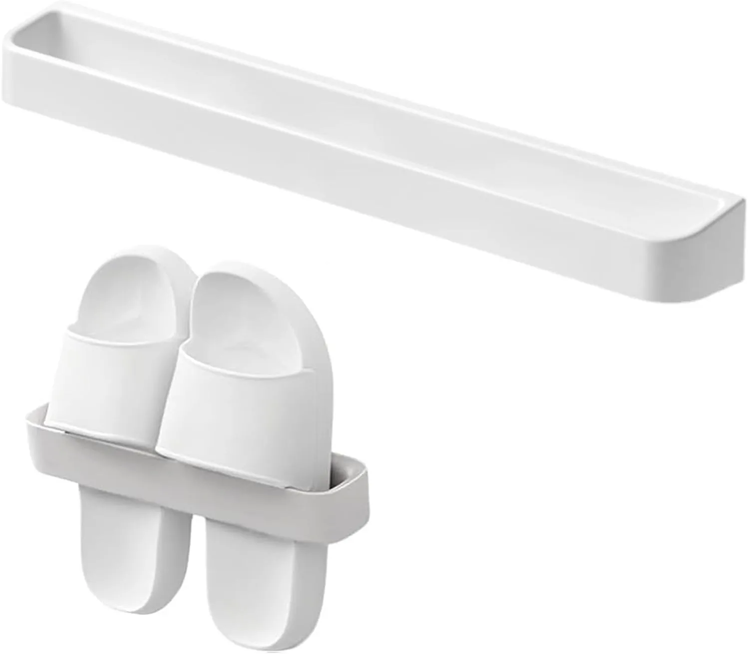 Wall-Mounted Slipper Rack, 24.4 inch Storage Holder, White, No-Drill Installation