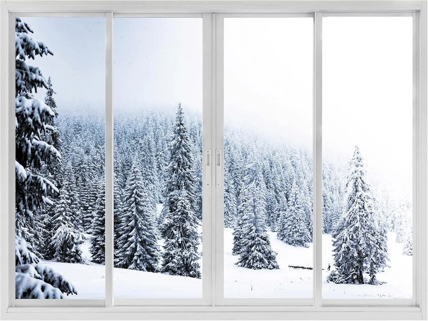 wall26 Removable Wall Sticker/Wall Mural Window View Scenic Snowy Winter Mountain Forest Wilderness Nature Photography Realism Rustic Landscape Colorful for Living Room, Bedroom, Office - 36"x48"