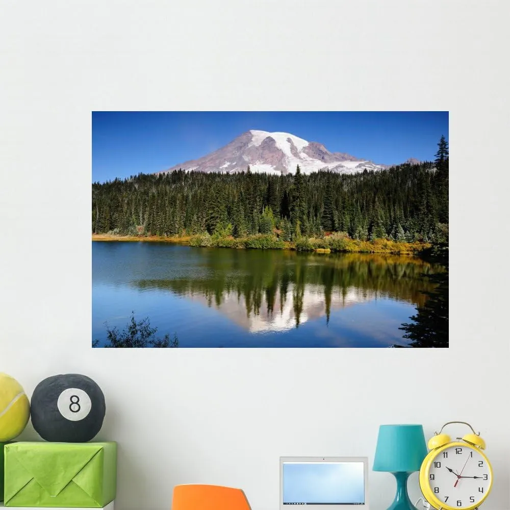 Wallmonkeys Mt Rainier with Reflection Wall Mural Peel and Stick Graphic (48 in W x 32 in H) WM251909