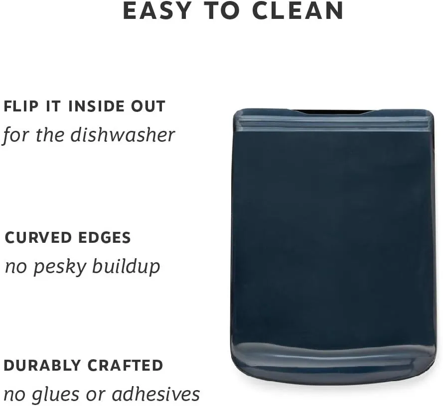 W&P Porter Silicone Reusable Storage Bag, Sandwich (46oz Flat), Charcoal, Food Storage Container, Microwave and Dishwasher Safe, Easy Cleaning