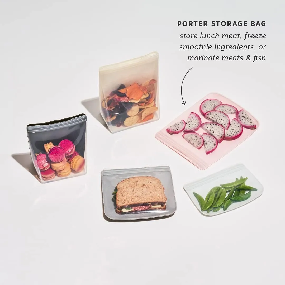 W&P Porter Silicone Reusable Storage Bag, Sandwich (46oz Flat), Charcoal, Food Storage Container, Microwave and Dishwasher Safe, Easy Cleaning