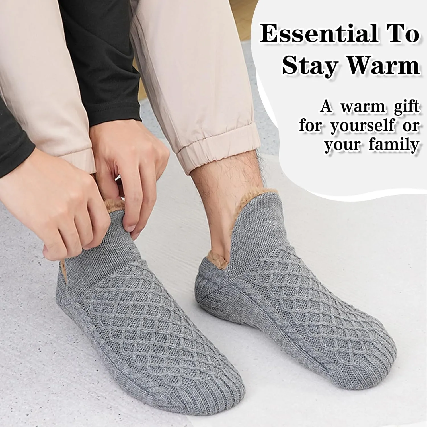 Warm Slipper Socks for Men Indoor Non-Slip Knitted House Sock Shoes Soft Cozy Fuzzy Socks Thermal House Man Slippers Winter Fluffy Bedroom Shoe