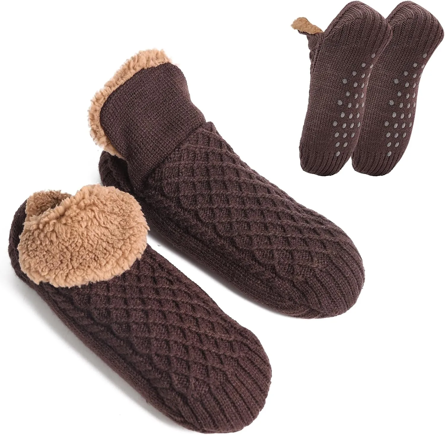 Warm Slipper Socks for Men Indoor Non-Slip Knitted House Sock Shoes Soft Cozy Fuzzy Socks Thermal House Man Slippers Winter Fluffy Bedroom Shoe