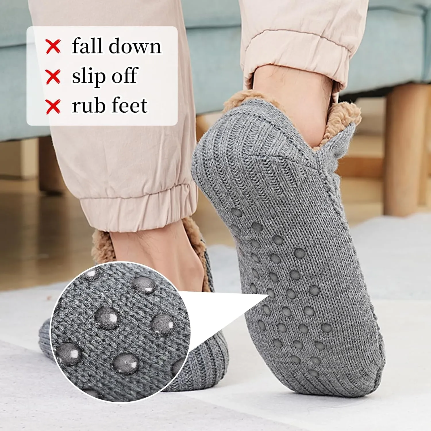 Warm Slipper Socks for Men Indoor Non-Slip Knitted House Sock Shoes Soft Cozy Fuzzy Socks Thermal House Man Slippers Winter Fluffy Bedroom Shoe