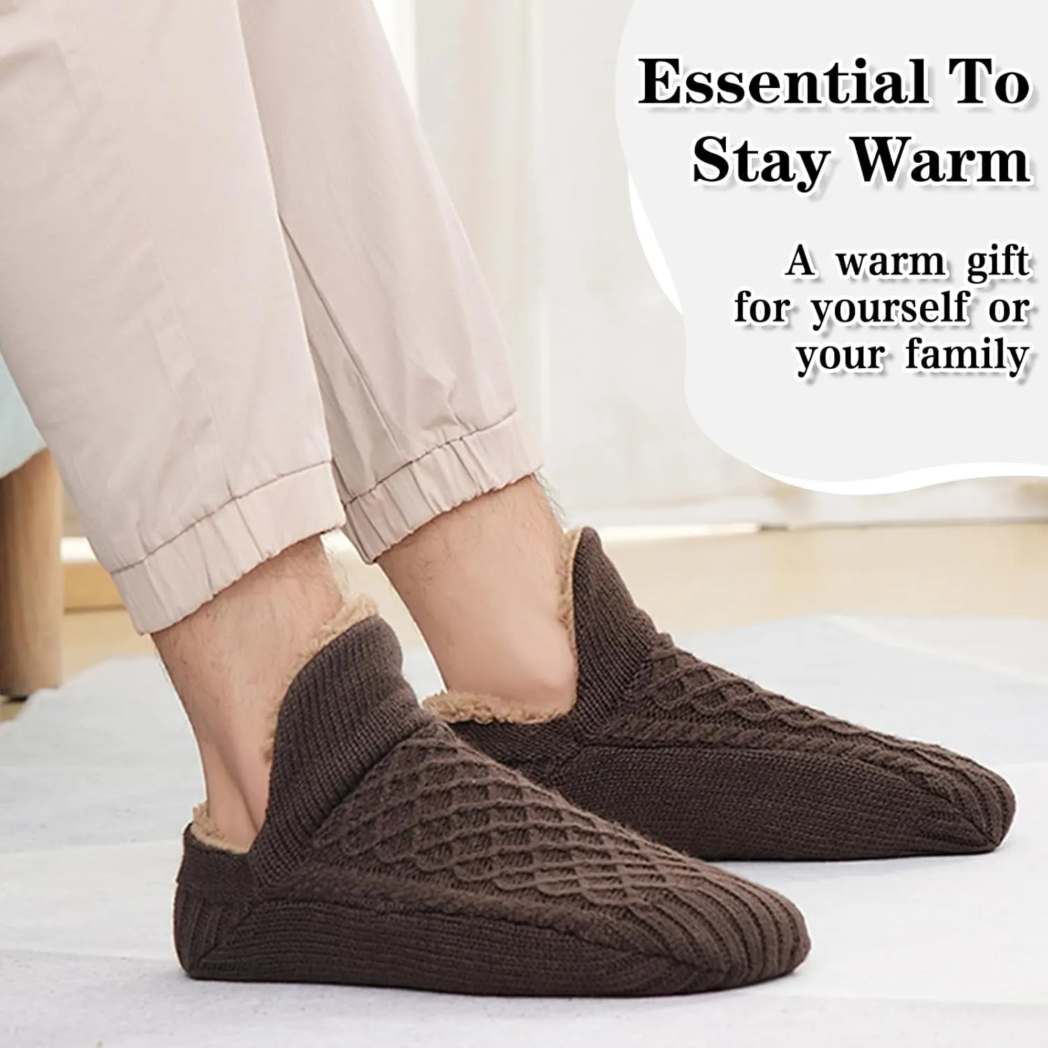 Warm Slipper Socks for Men Indoor Non-Slip Knitted House Sock Shoes Soft Cozy Fuzzy Socks Thermal House Man Slippers Winter Fluffy Bedroom Shoe