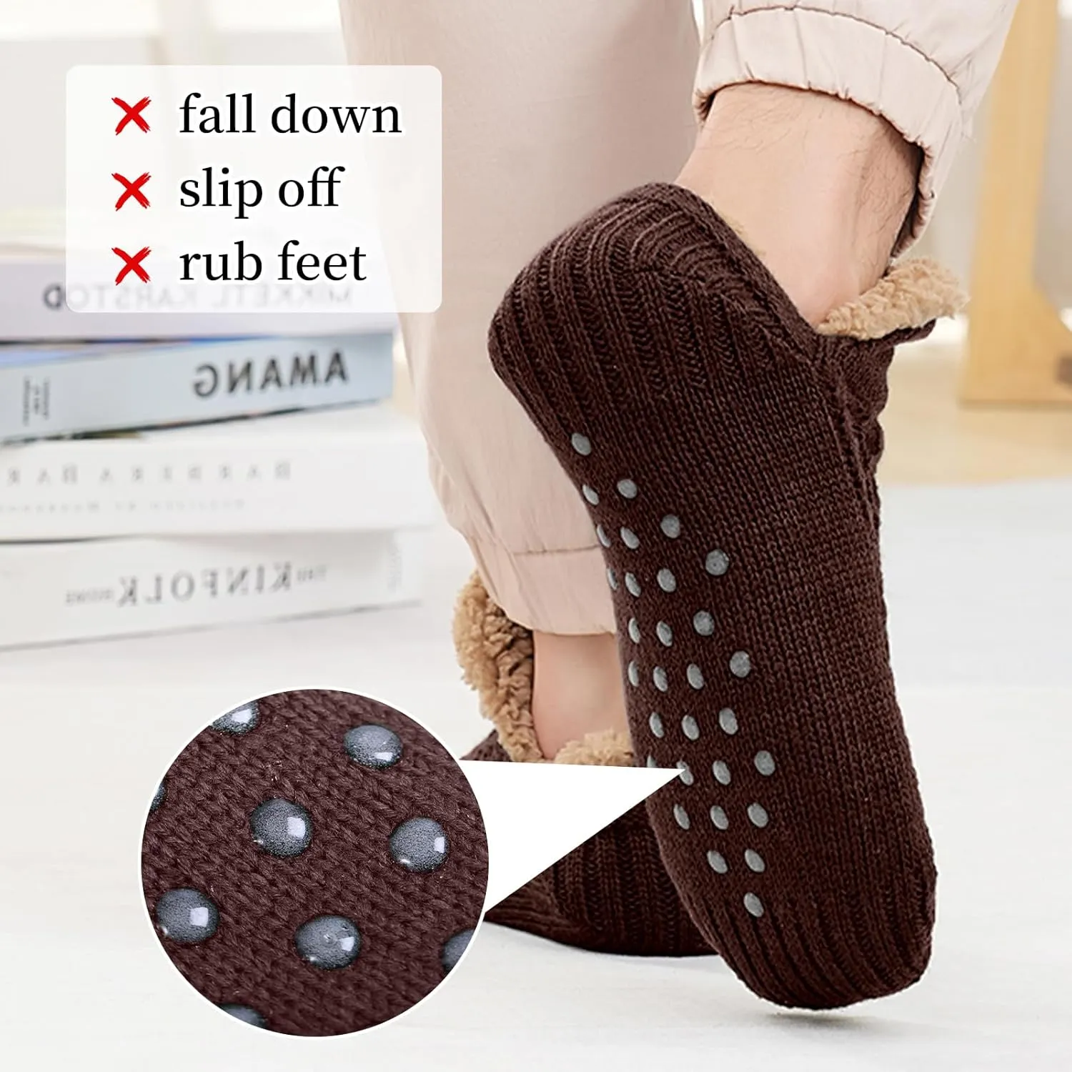 Warm Slipper Socks for Men Indoor Non-Slip Knitted House Sock Shoes Soft Cozy Fuzzy Socks Thermal House Man Slippers Winter Fluffy Bedroom Shoe