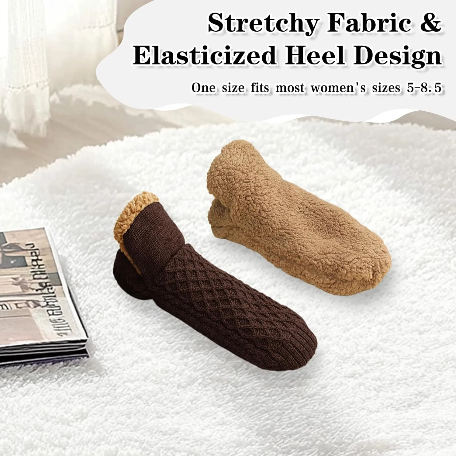 Warm Slipper Socks for Men Indoor Non-Slip Knitted House Sock Shoes Soft Cozy Fuzzy Socks Thermal House Man Slippers Winter Fluffy Bedroom Shoe