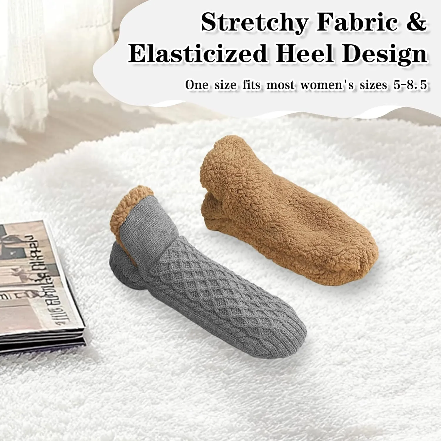 Warm Slipper Socks for Men Indoor Non-Slip Knitted House Sock Shoes Soft Cozy Fuzzy Socks Thermal House Man Slippers Winter Fluffy Bedroom Shoe