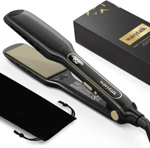 Wavytalk Hair Straightener, Titanium 1.75 Inch Vent Sesh Wide Flat Iron, Straightener for Damp or Dry Hair with Dual Voltage Leave Hair Silky Smooth, Black
