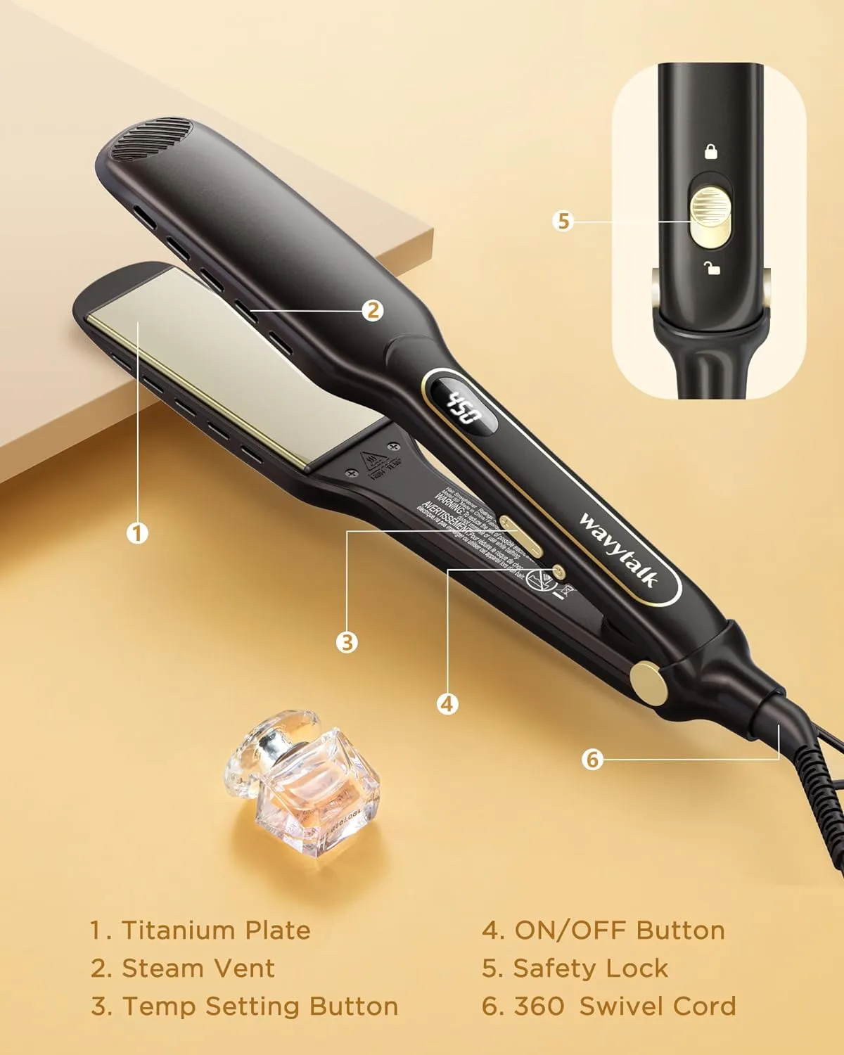 Wavytalk Hair Straightener, Titanium 1.75 Inch Vent Sesh Wide Flat Iron, Straightener for Damp or Dry Hair with Dual Voltage Leave Hair Silky Smooth, Black