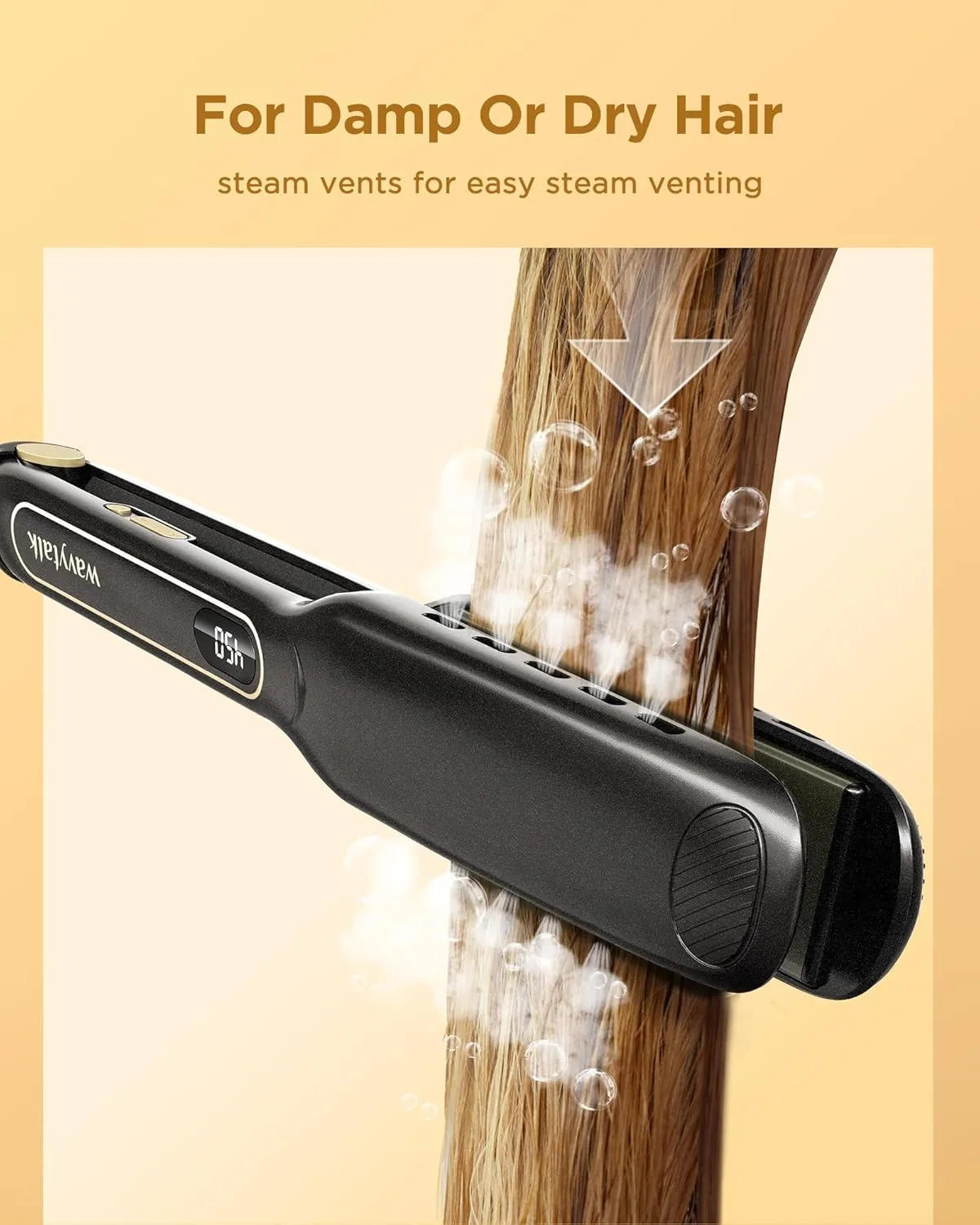 Wavytalk Hair Straightener, Titanium 1.75 Inch Vent Sesh Wide Flat Iron, Straightener for Damp or Dry Hair with Dual Voltage Leave Hair Silky Smooth, Black