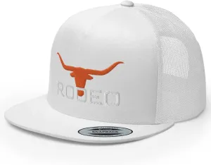 Western Rodeo Orange Longhorn Trucker Hat Flat Bill High Crown Cowboy Farm Country Rodeo Ranch Cap