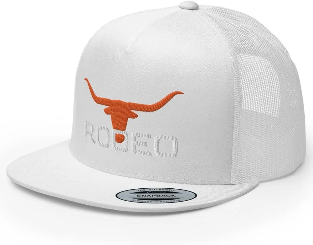 Western Rodeo Orange Longhorn Trucker Hat Flat Bill High Crown Cowboy Farm Country Rodeo Ranch Cap