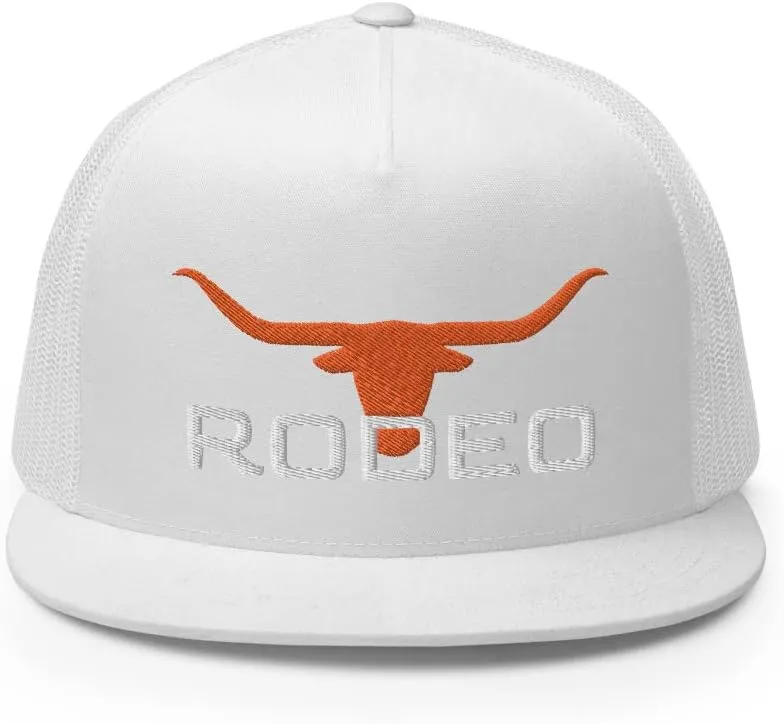 Western Rodeo Orange Longhorn Trucker Hat Flat Bill High Crown Cowboy Farm Country Rodeo Ranch Cap