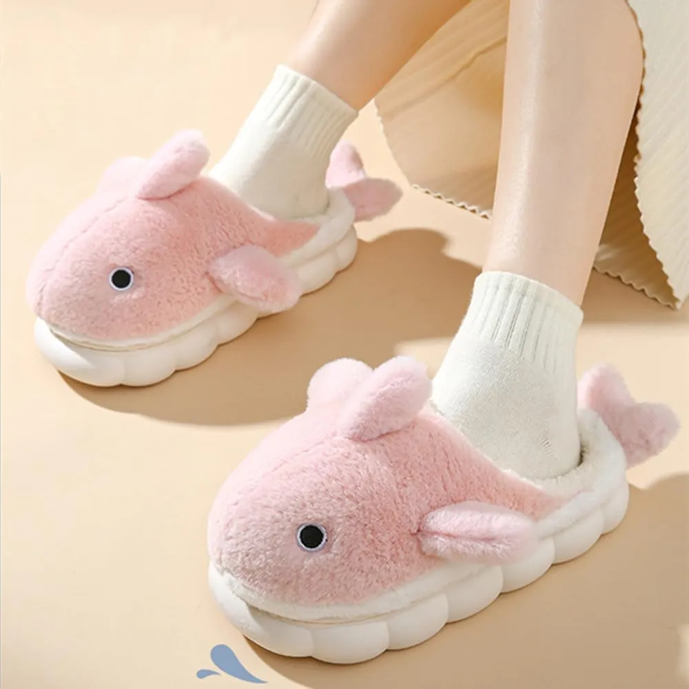 Whale Shark Slippers for Women Men, Cute Thick Sole Cartoon Animal Slippers, Soft Plush Fuzzy Kawaii House Slippers Shark Slides for Indoor Outdoor