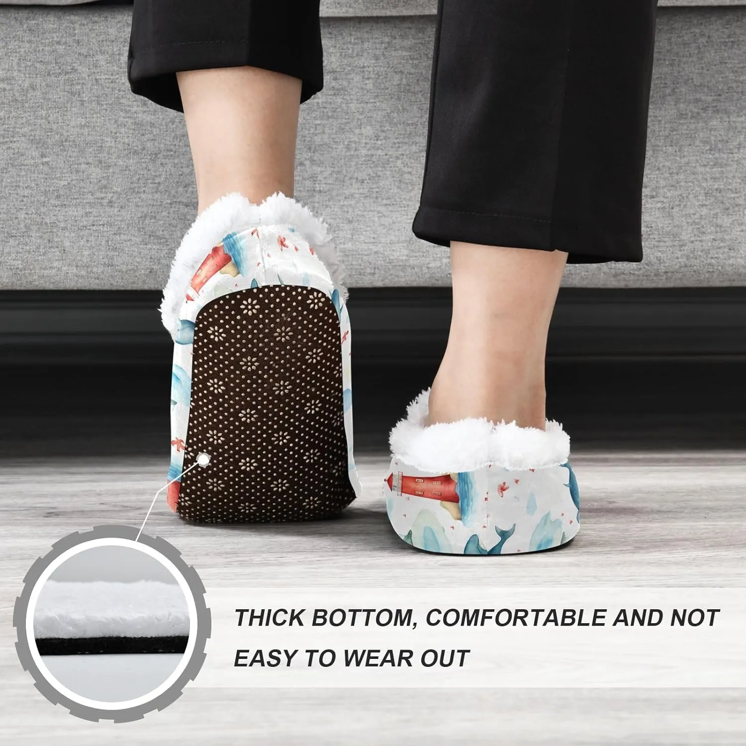 Whales Lighthouses House Slippers for Women Men Slipper Socks Soft House Shoes for Bedroom Home