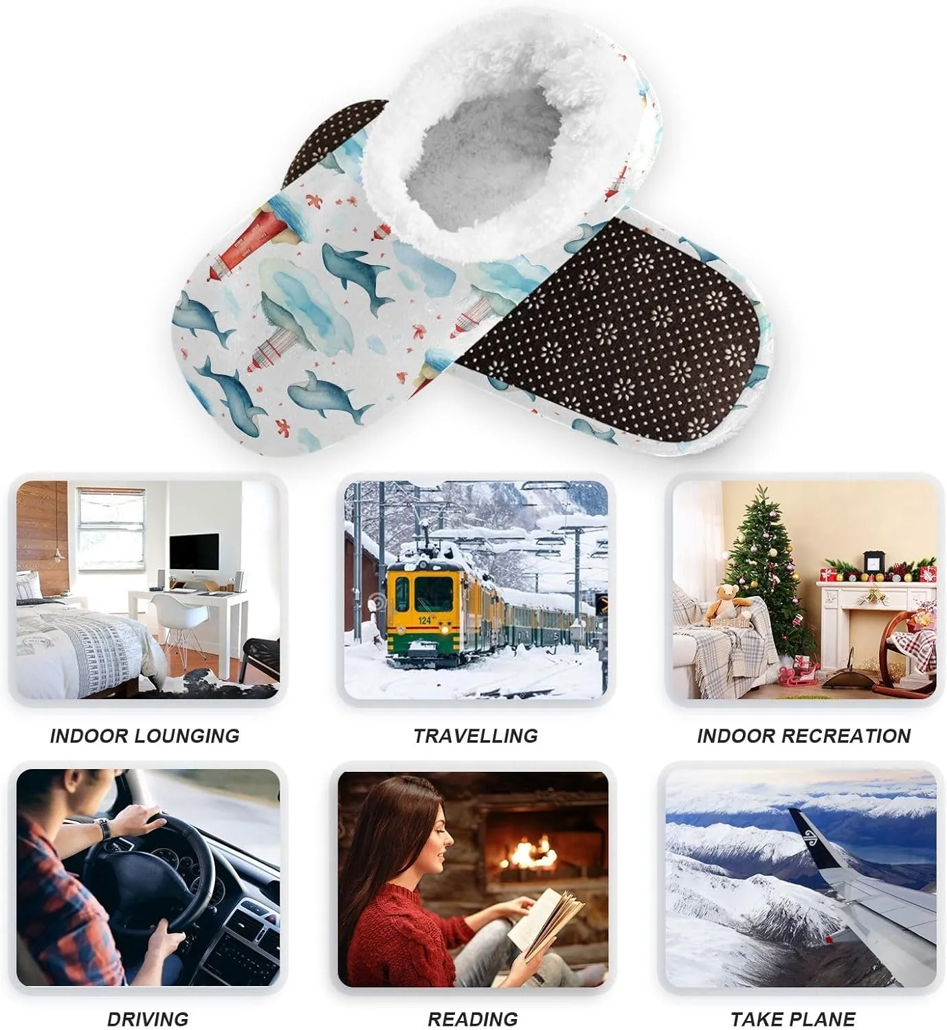 Whales Lighthouses House Slippers for Women Men Slipper Socks Soft House Shoes for Bedroom Home