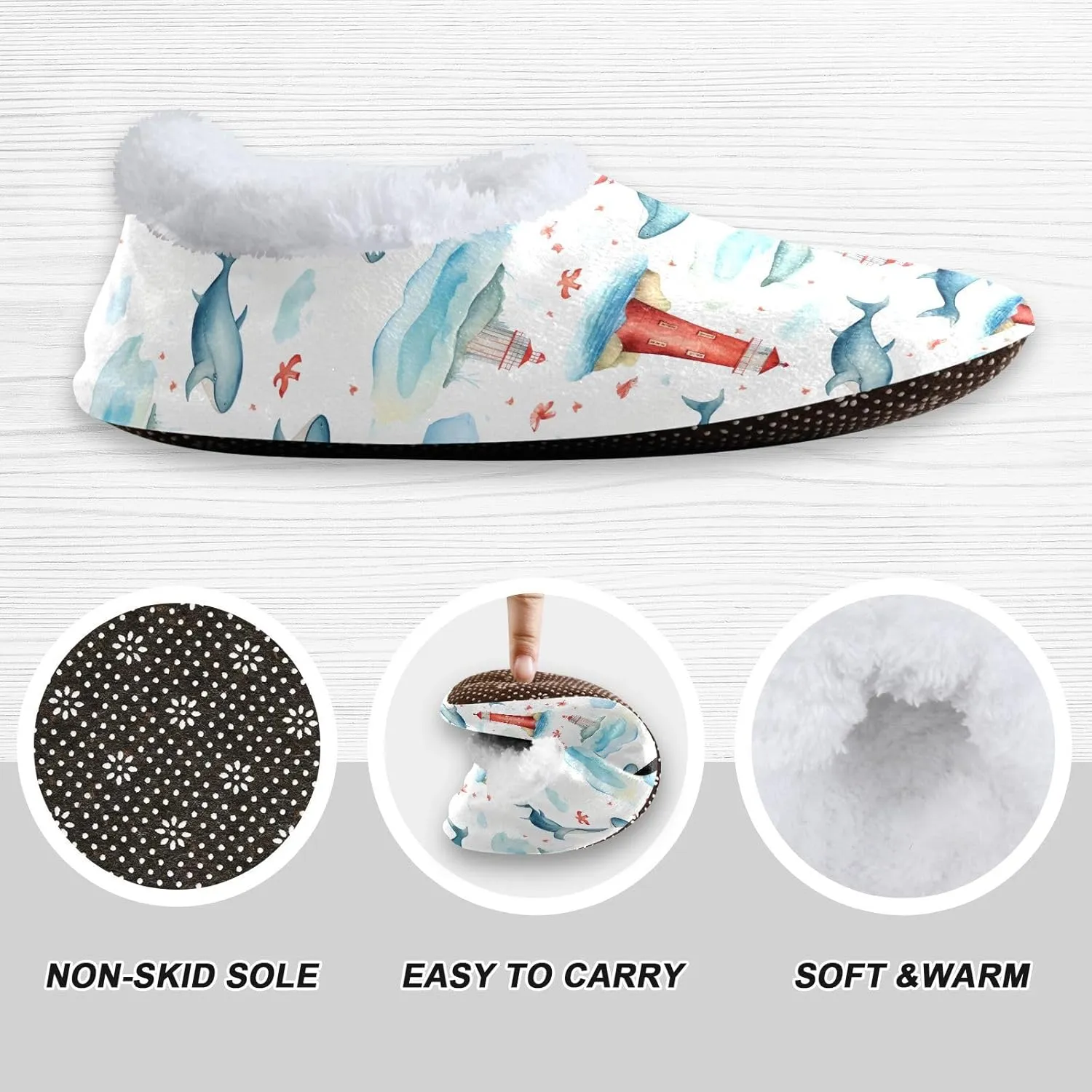 Whales Lighthouses House Slippers for Women Men Slipper Socks Soft House Shoes for Bedroom Home