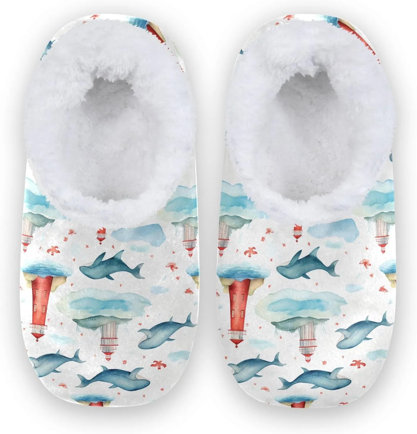 Whales Lighthouses House Slippers for Women Men Slipper Socks Soft House Shoes for Bedroom Home